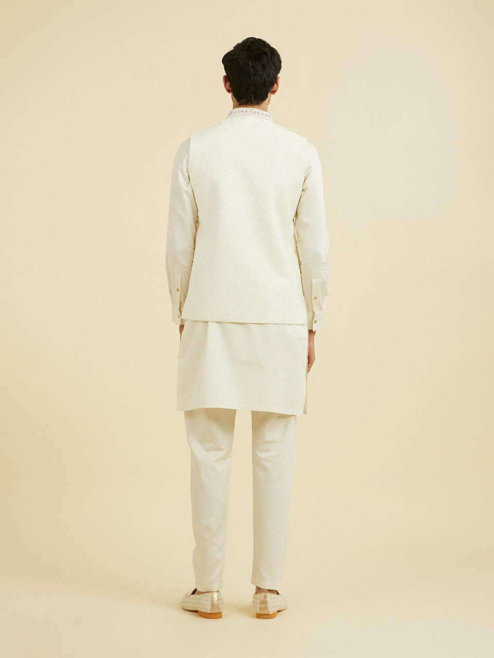 Manyavar Cream Elegance Nehru Jacket - view 4
