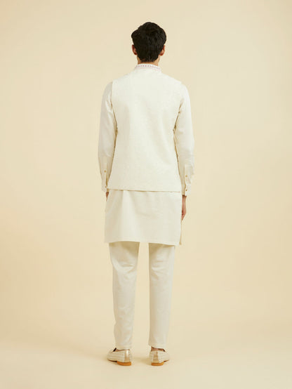 Manyavar Cream Elegance Nehru Jacket - view 4
