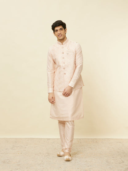Manyavar Peach Pink Geometric Wave Patterned Jacket Set - view 4