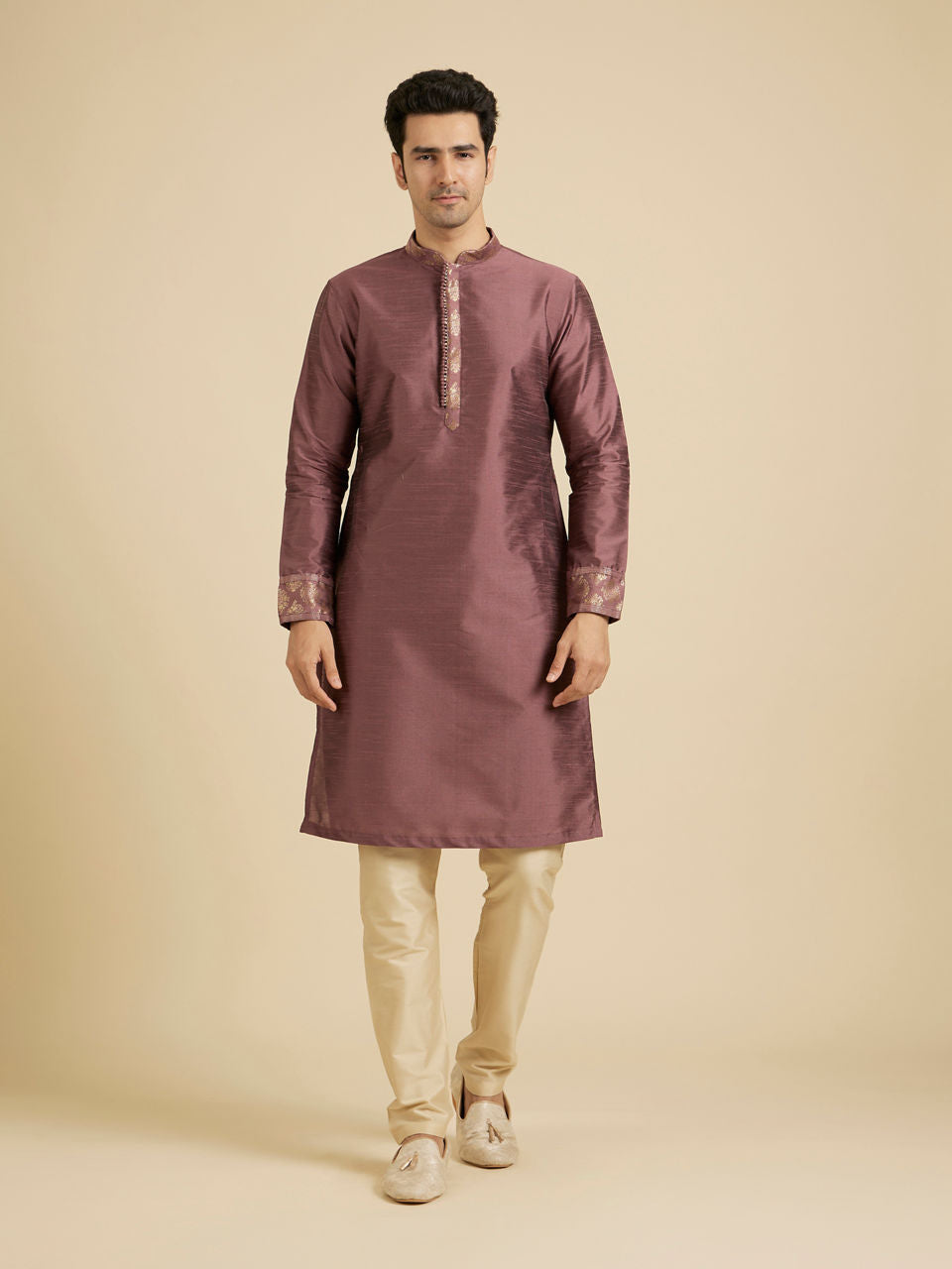 Manyavar Dark Purple Jaal Patterned Jacket Set - view 3