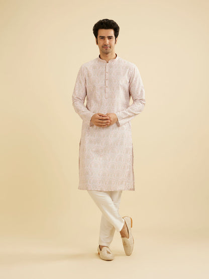 Manyavar Soft Peach Jaal Medallion Patterned Jacket Set - view 4