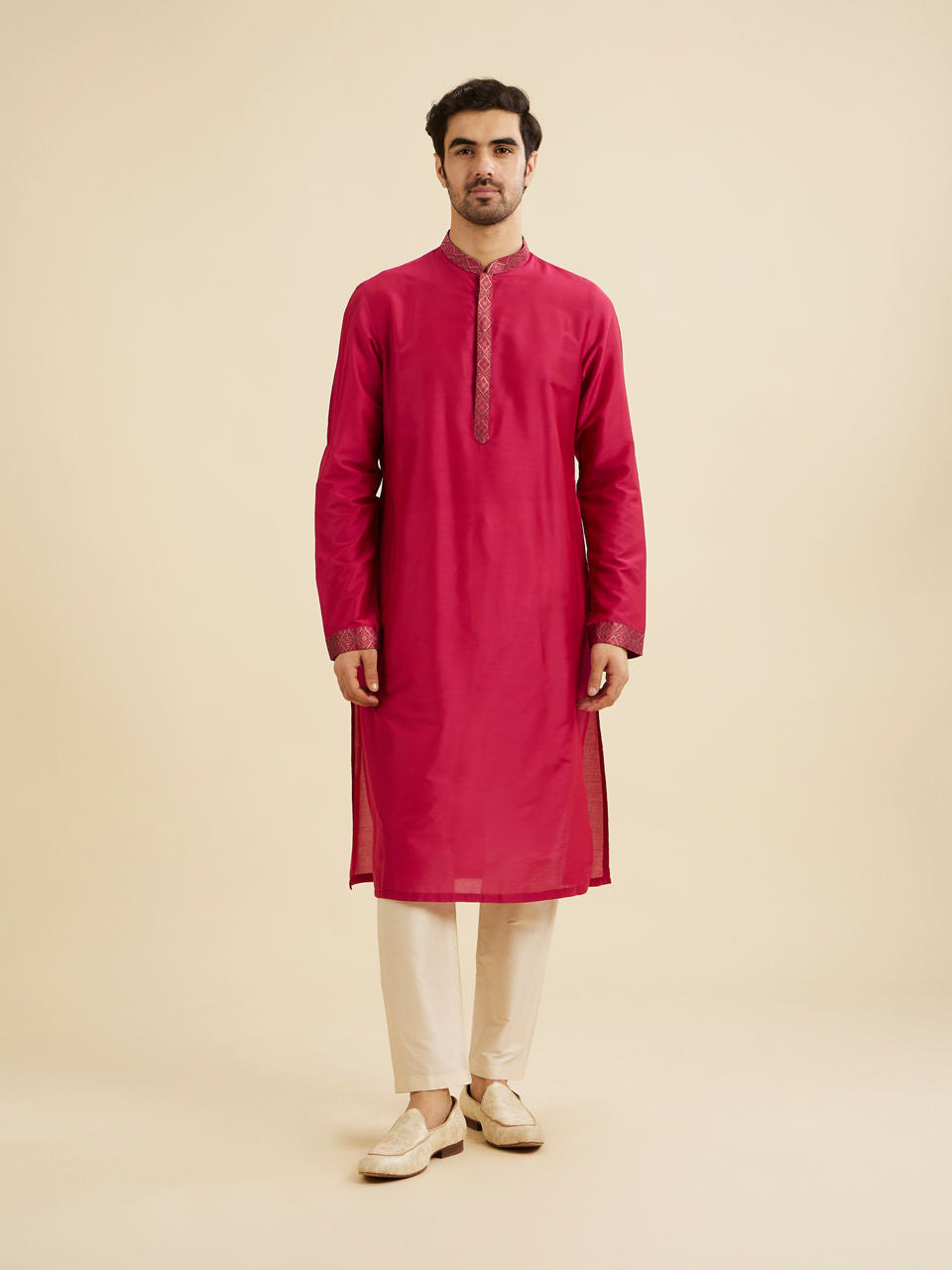 Manyavar Radiant Pink Brocade Kurta Jacket Set - view 4
