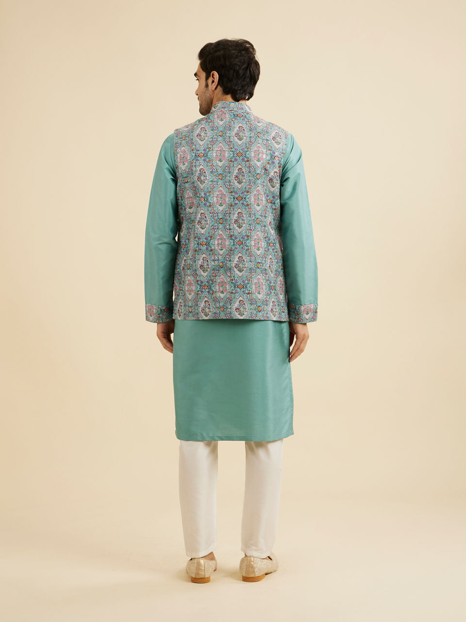 Manyavar Aqua Green Elegance Kurta Jacket Set - view 7