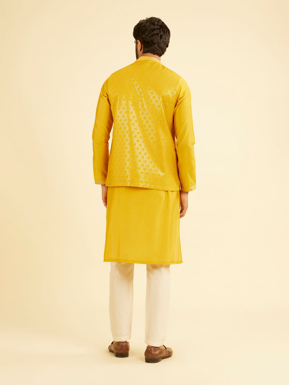 Manyavar Mustard Yellow Regal Kurta Jacket Set - view 6