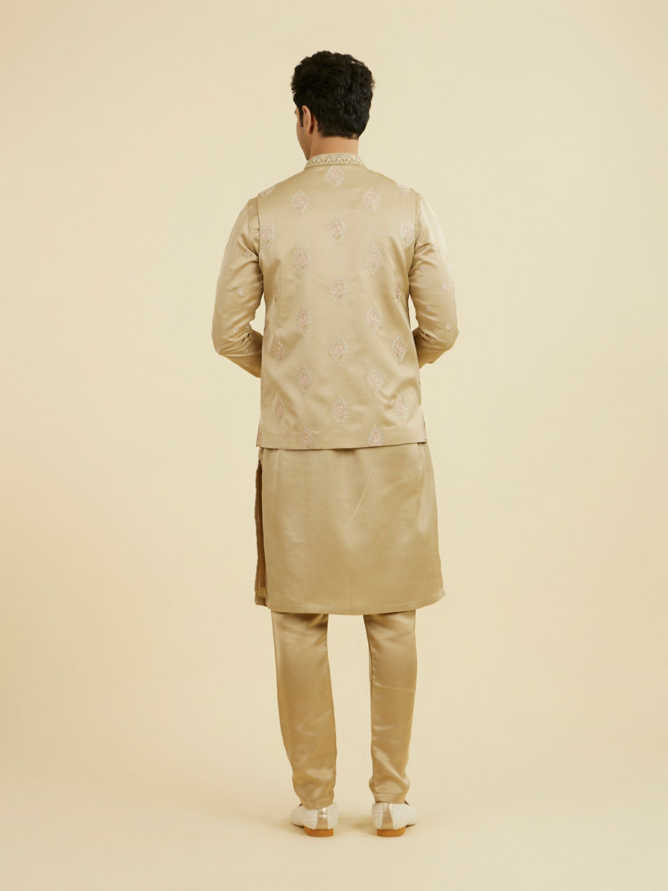Manyavar Walnut Satin Kurta Jacket Set - view 6