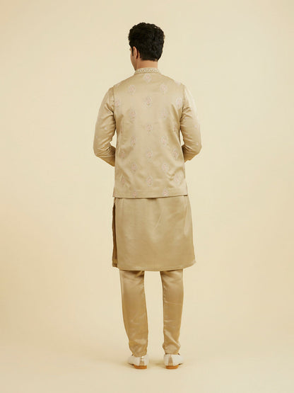 Manyavar Walnut Satin Kurta Jacket Set - view 6