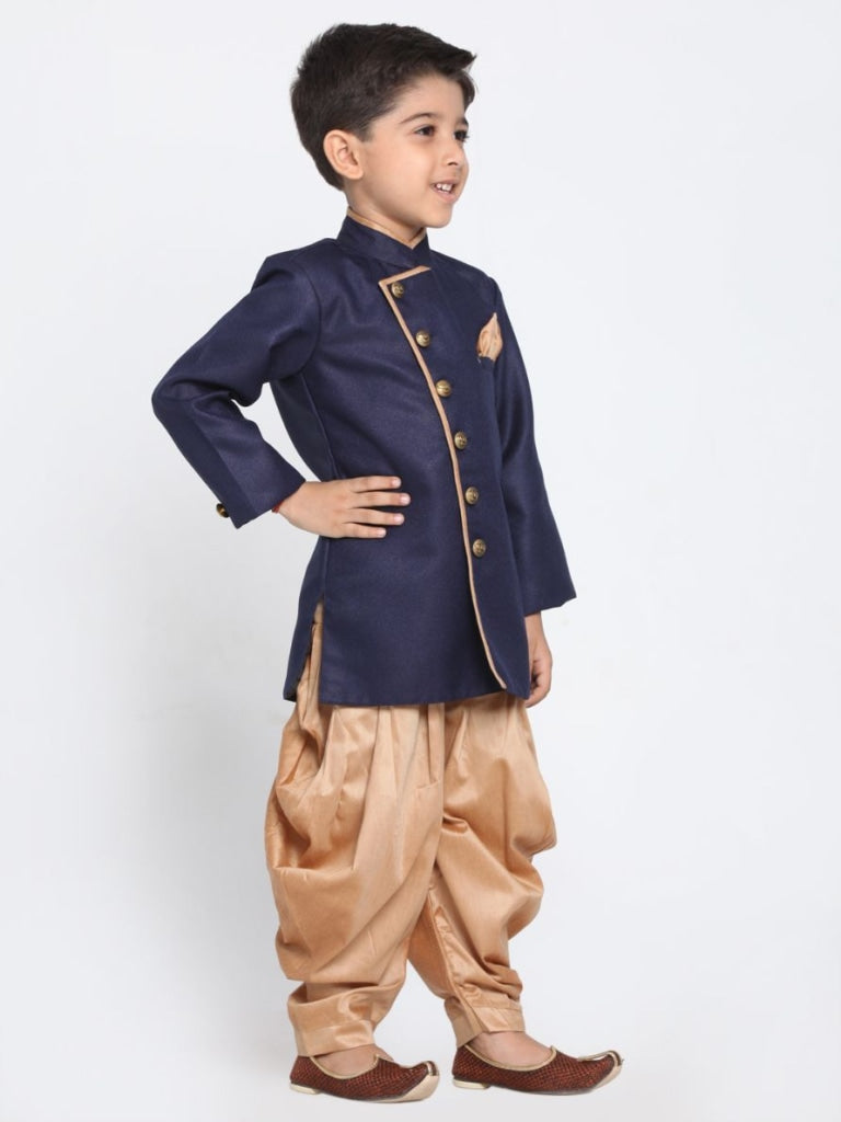 Vastramay Boy's Blue Jute Blend Sherwani Set - PUSHMYCART