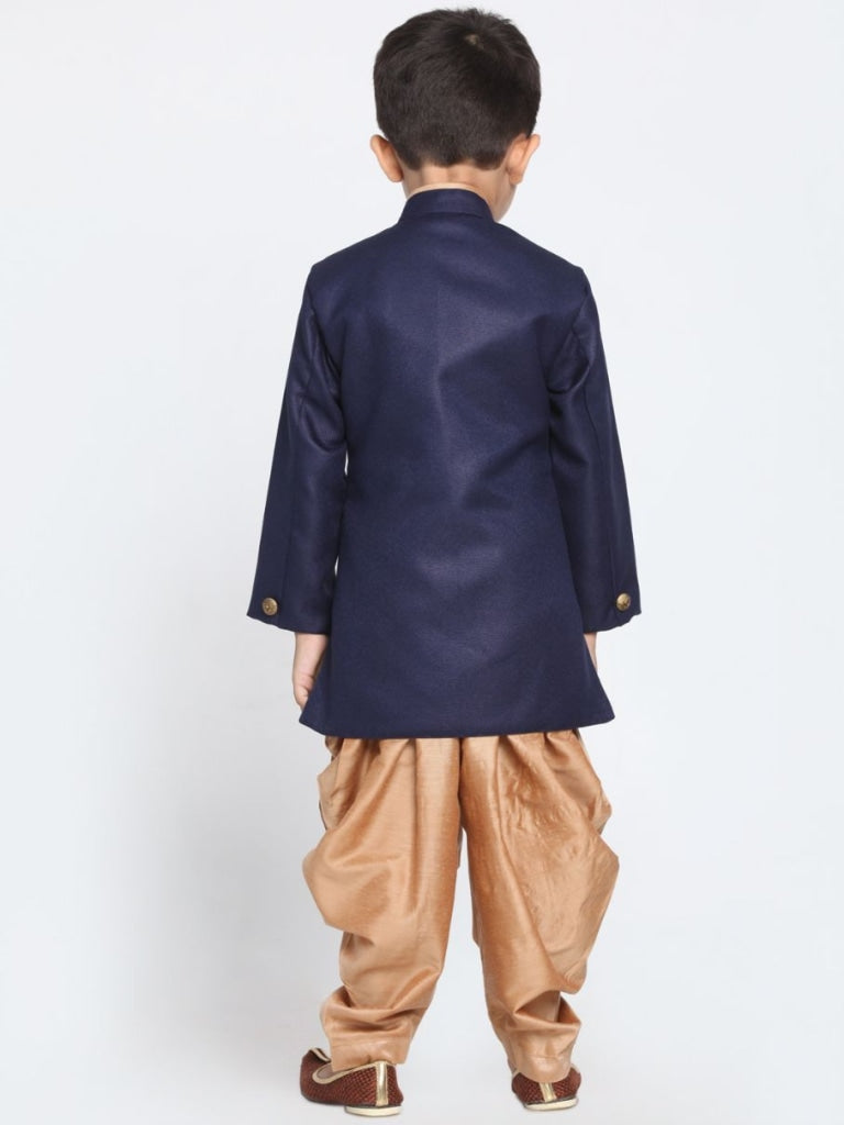 Vastramay Boy's Blue Jute Blend Sherwani Set - PUSHMYCART