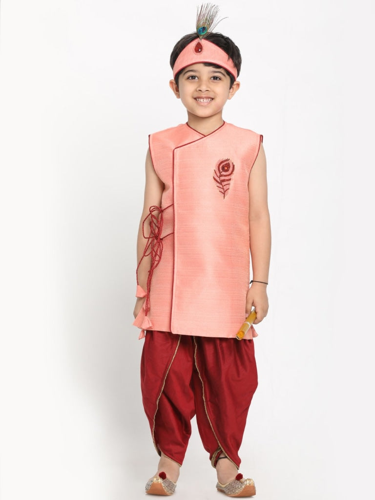 Pink Krishna Style Angrakha Kurta and Dhot Set - PUSHMYCART