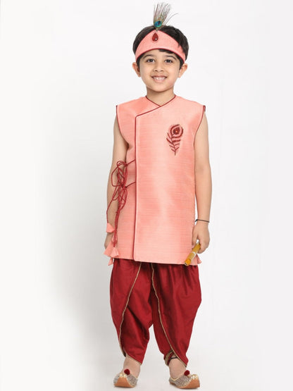 Pink Krishna Style Angrakha Kurta and Dhot Set - PUSHMYCART