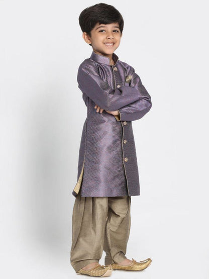 Boys' Purple Silk Blend Sherwani Set - PUSHMYCART