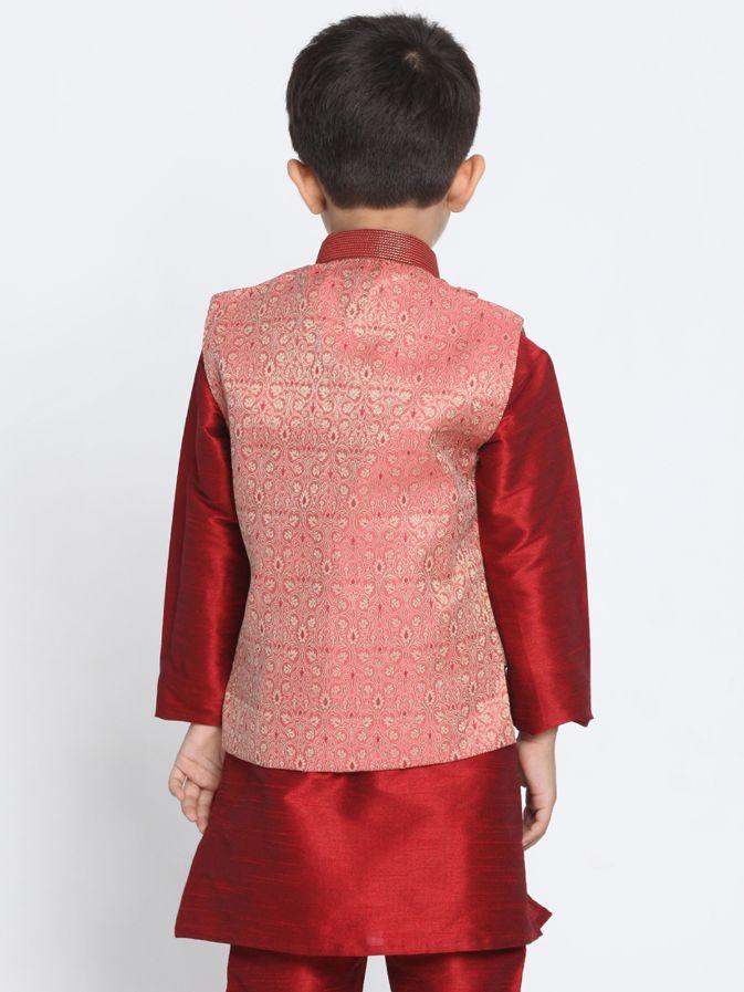 Vastramay Boys' Pink Cotton Silk Blend Nehru Jacket - PUSHMYCART