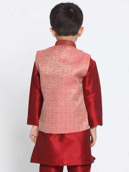 Vastramay Boys' Pink Cotton Silk Blend Nehru Jacket - PUSHMYCART