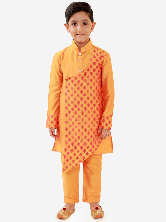 jbn creation boys orange cotton blend kurta pyjama set