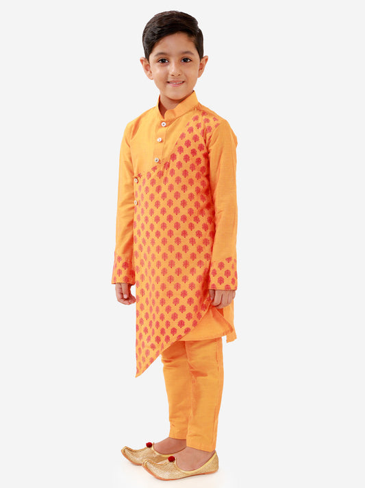 jbn creation boys orange cotton blend kurta pyjama set