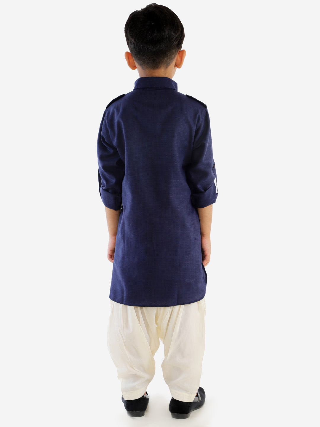 VASTRAMAY Boy's Navy Blue Cotton Blend Pathani Suit Set - PUSHMYCART