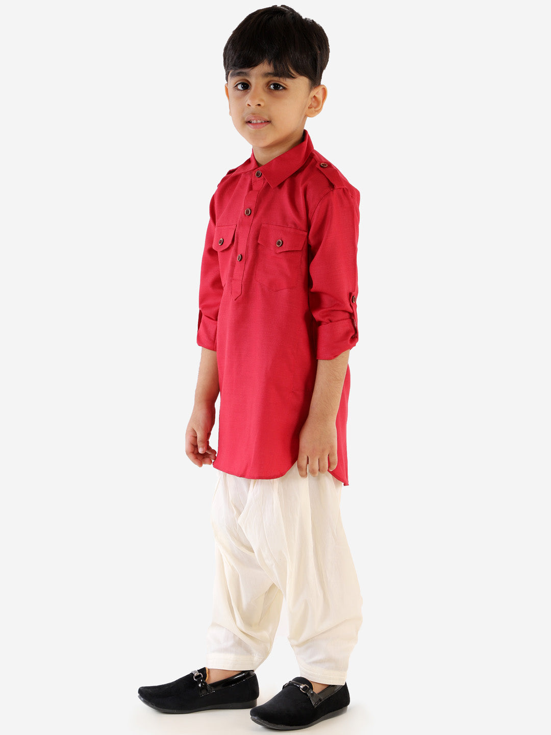 VASTRAMAY Boy's Maroon Cotton Blend Pathani Suit Set - PUSHMYCART
