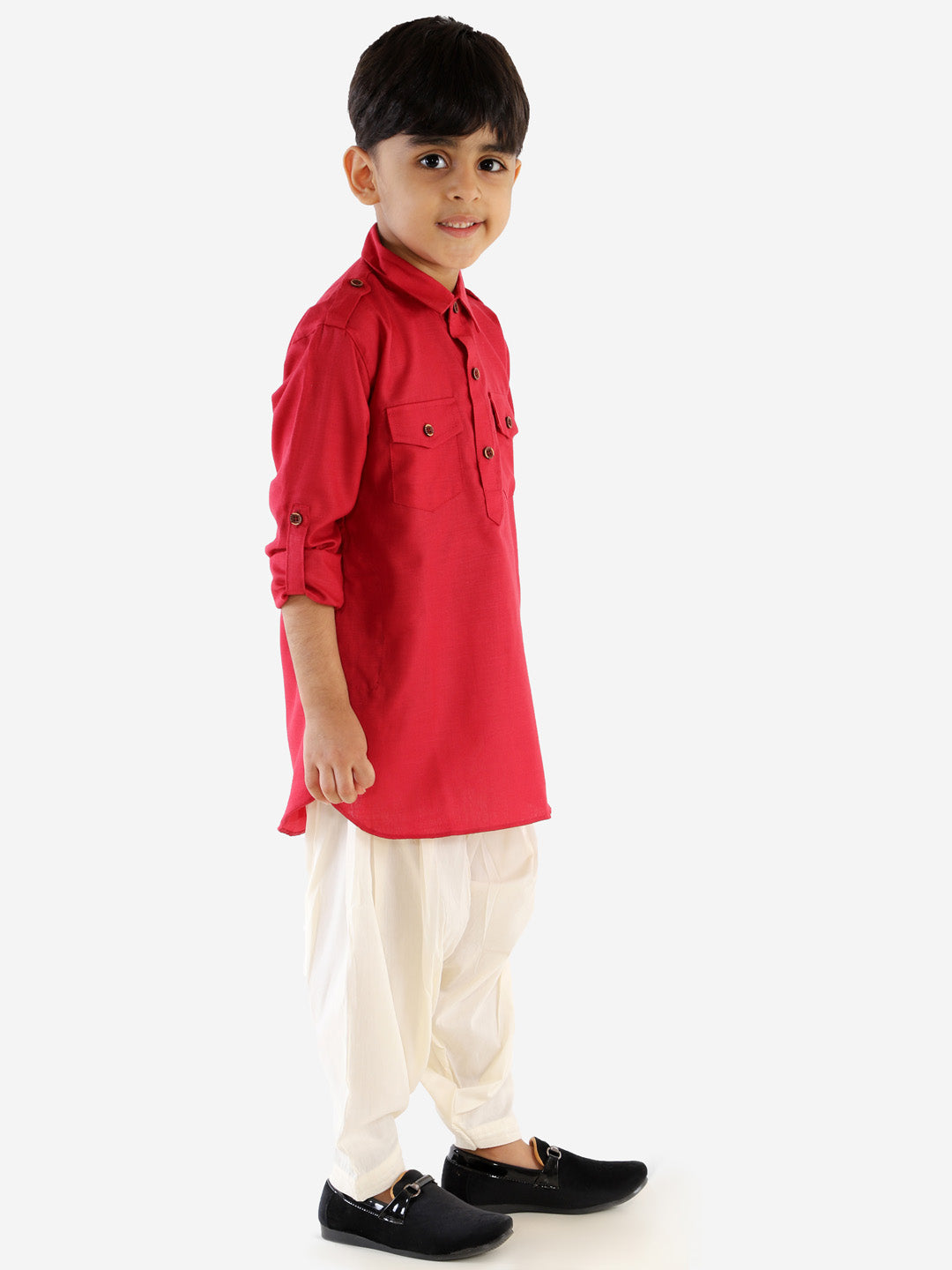 VASTRAMAY Boy's Maroon Cotton Blend Pathani Suit Set - PUSHMYCART