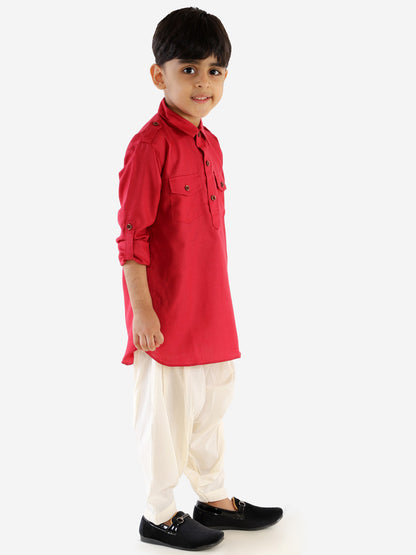 VASTRAMAY Boy's Maroon Cotton Blend Pathani Suit Set - PUSHMYCART