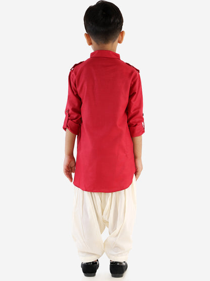 VASTRAMAY Boy's Maroon Cotton Blend Pathani Suit Set - PUSHMYCART