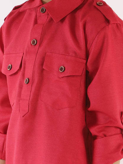 VASTRAMAY Boy's Maroon Cotton Blend Pathani Suit Set - PUSHMYCART