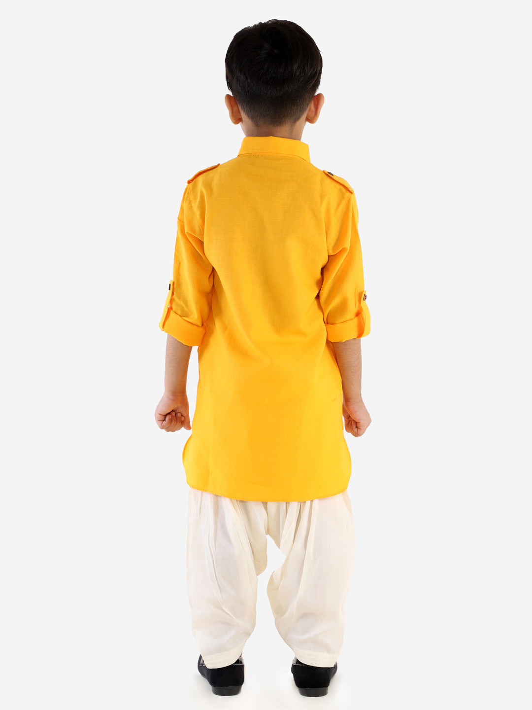 VASTRAMAY Boy's Yellow Cotton Blend Pathani Suit Set - PUSHMYCART