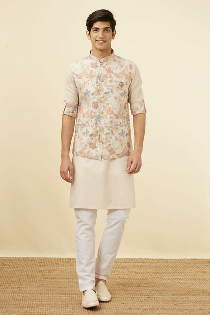 Manyavar Antique White Floral Printed Jacket Set - view 4