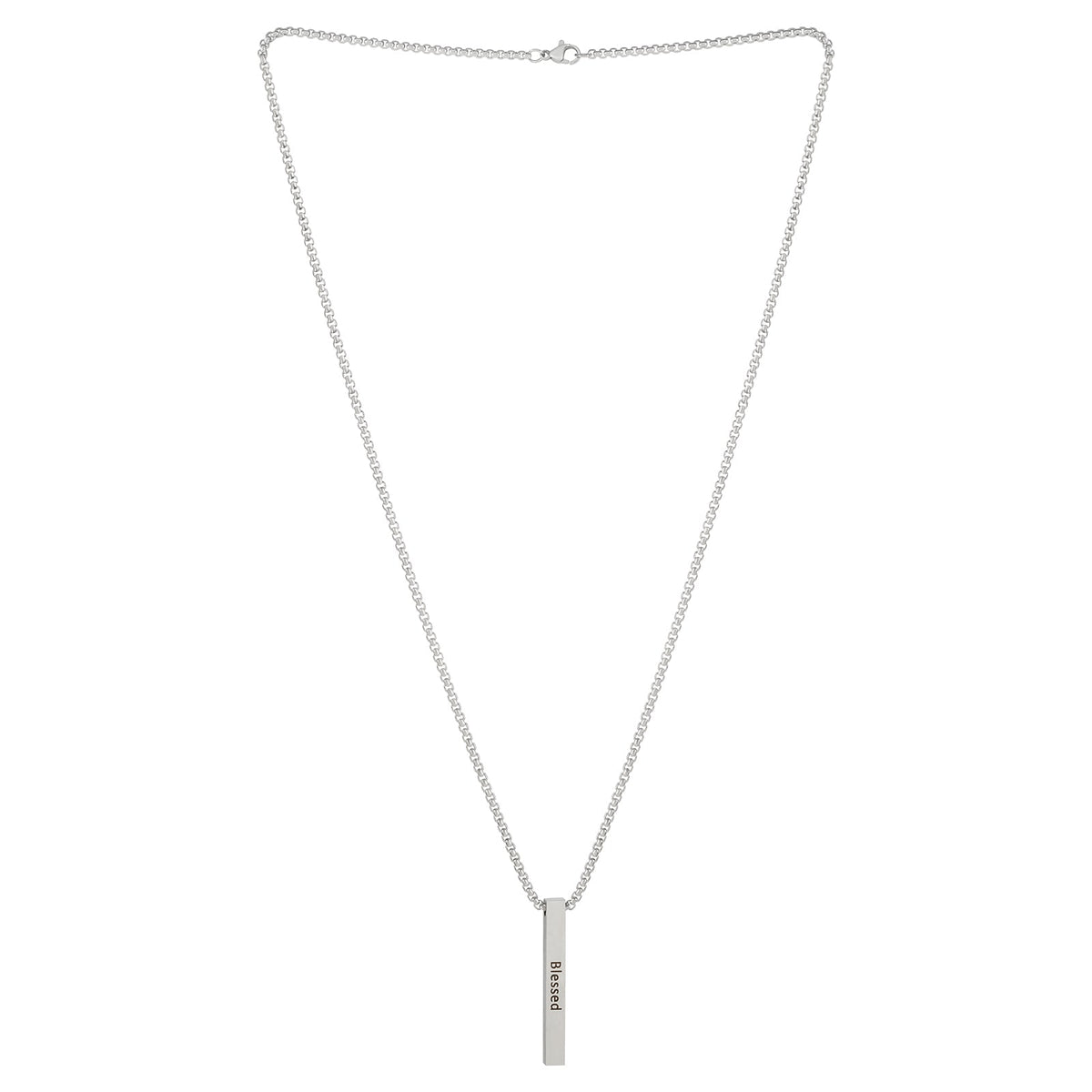 Joker and Witch Blessed Silver Mens Bar Mantra Necklace