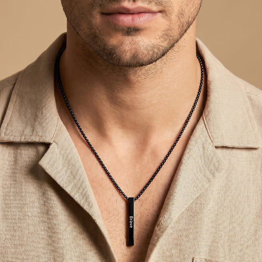 Joker and Witch Brave Black Mens Bar Mantra Necklace