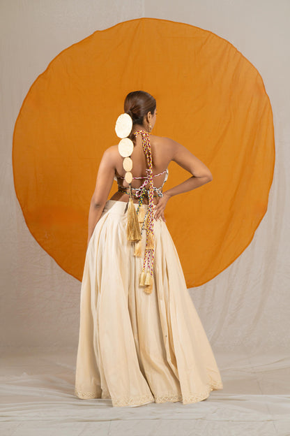 Kzari Silk Base Safed Rangeen Lehenga Choli - PUSHMYCART