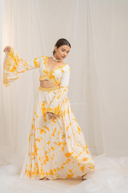 Kzari Whimsical Ruffle Crop Top and Lehenga Set - PUSHMYCART