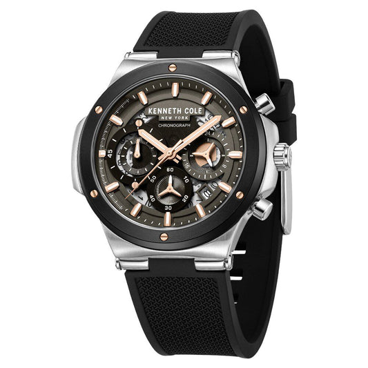 Kenneth Cole Quartz Chronograph Black Dial Black Silicone Strap Watch For Men
