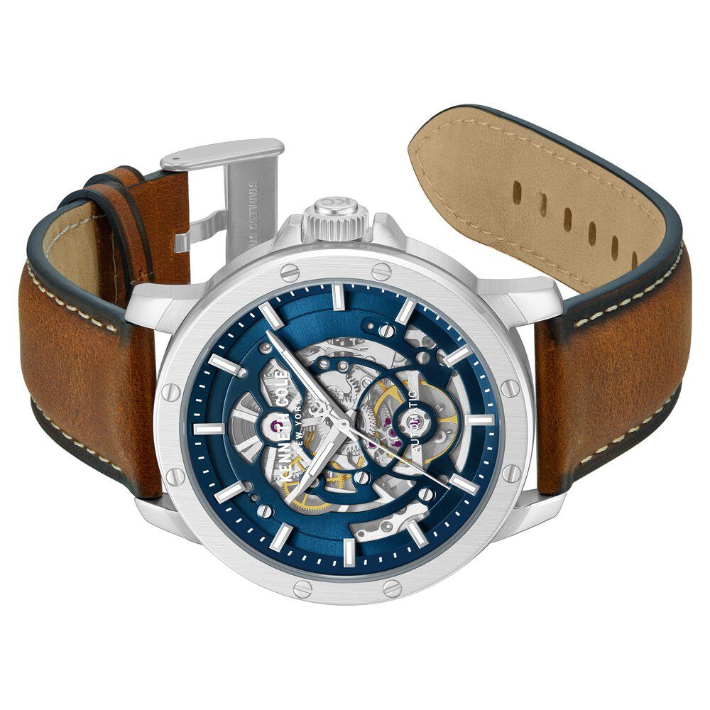 Kenneth Cole Automatic Blue Dial Brown Leather Strap Watch For Men