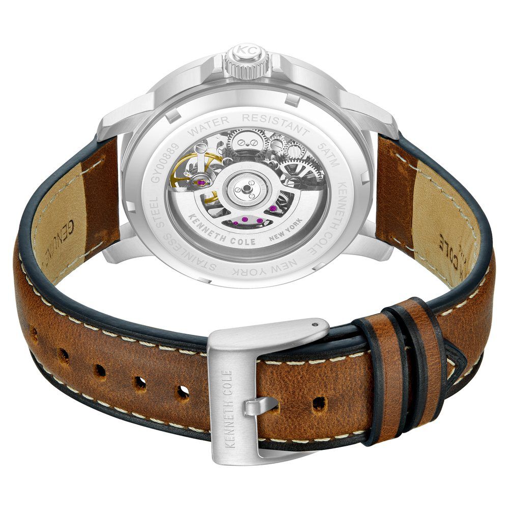 Kenneth Cole Automatic Blue Dial Brown Leather Strap Watch For Men