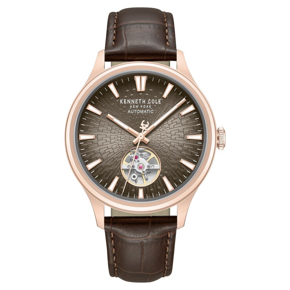 Kenneth Cole Automatic Brown Dial Brown Leather Strap Watch For Men - image 1
