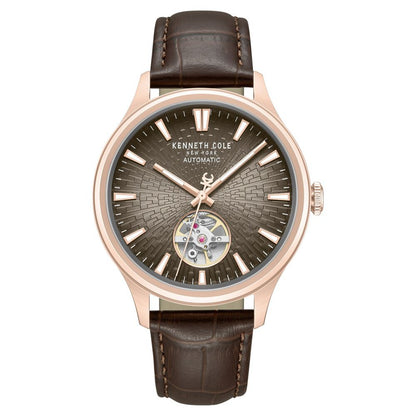 Kenneth Cole Automatic Brown Dial Brown Leather Strap Watch For Men - image 1