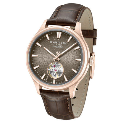 Kenneth Cole Automatic Brown Dial Brown Leather Strap Watch For Men