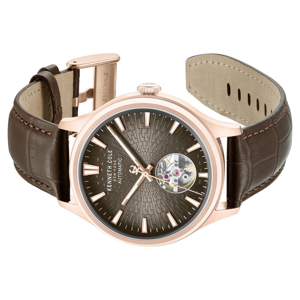 Kenneth Cole Automatic Brown Dial Brown Leather Strap Watch For Men