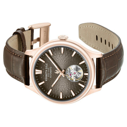 Kenneth Cole Automatic Brown Dial Brown Leather Strap Watch For Men