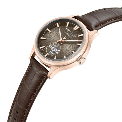Kenneth Cole Automatic Brown Dial Brown Leather Strap Watch For Men