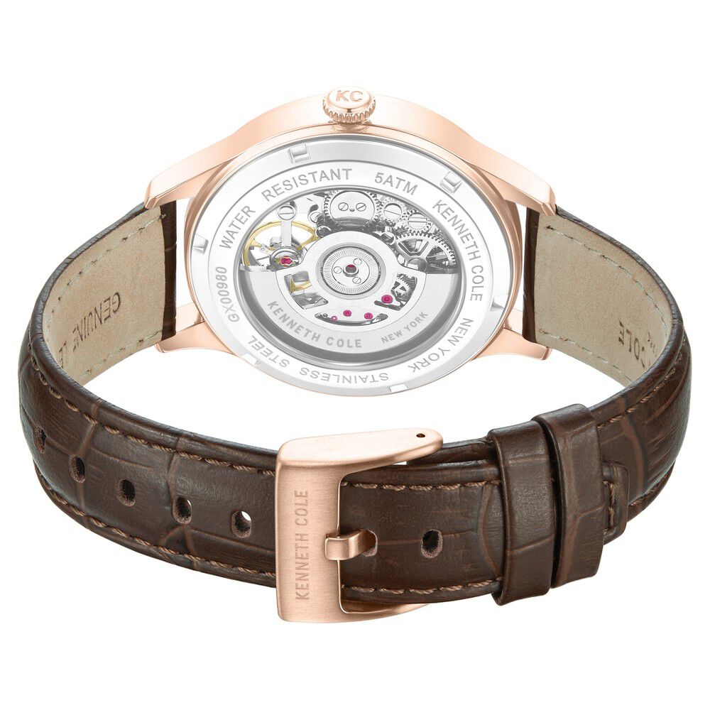 Kenneth Cole Automatic Brown Dial Brown Leather Strap Watch For Men