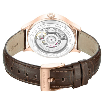 Kenneth Cole Automatic Brown Dial Brown Leather Strap Watch For Men