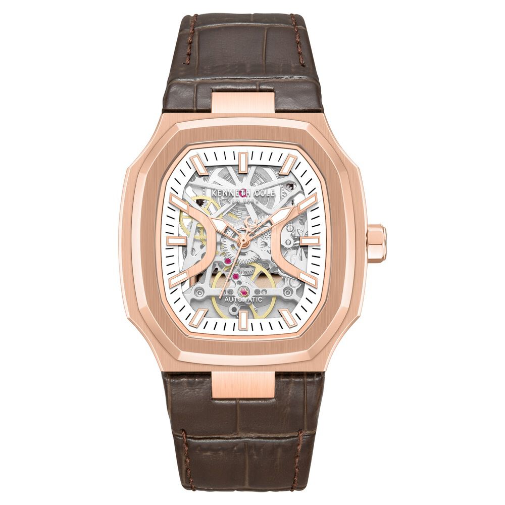 Kenneth Cole Automatic Silver Dial Brown Leather Strap Watch For Men - image 1