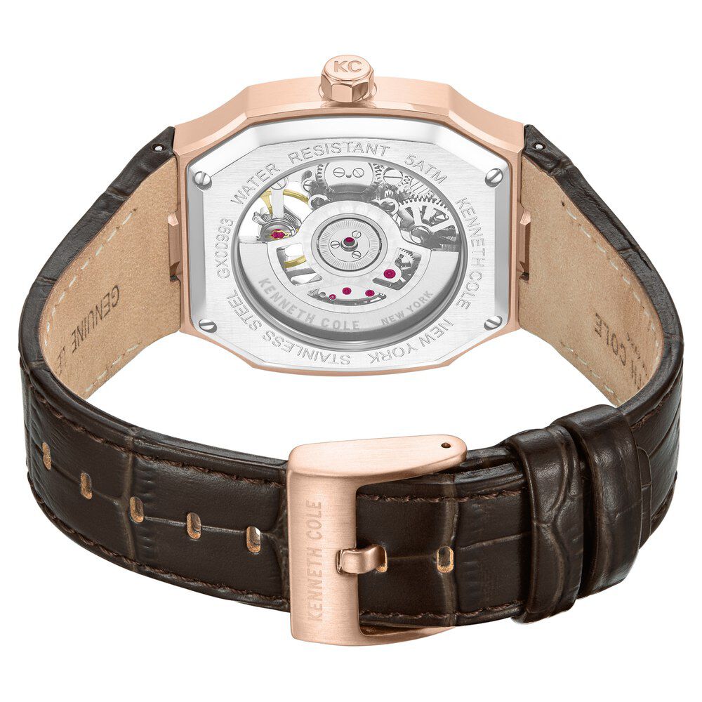 Kenneth Cole Automatic Silver Dial Brown Leather Strap Watch For Men