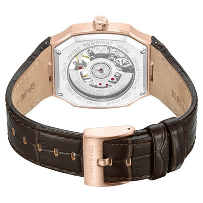 Kenneth Cole Automatic Silver Dial Brown Leather Strap Watch For Men