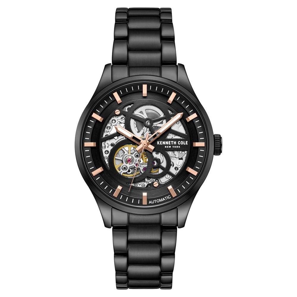 Kenneth Cole Automatic Black Round Dial Black Stainless Steel Strap Watch For Men - image 1