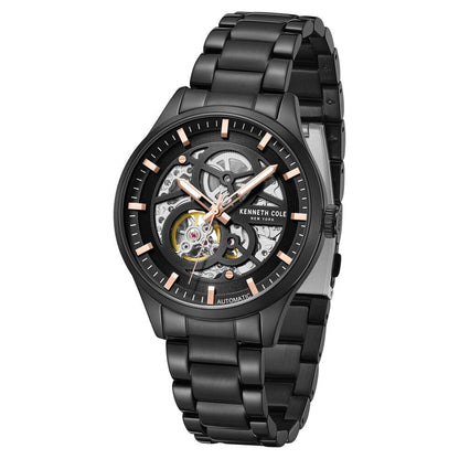 Kenneth Cole Automatic Black Round Dial Black Stainless Steel Strap Watch For Men