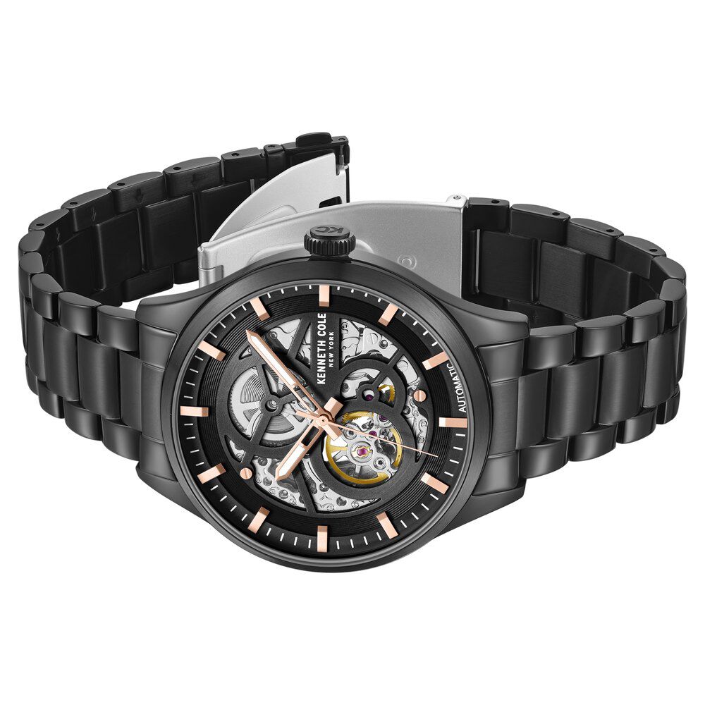 Kenneth Cole Automatic Black Round Dial Black Stainless Steel Strap Watch For Men