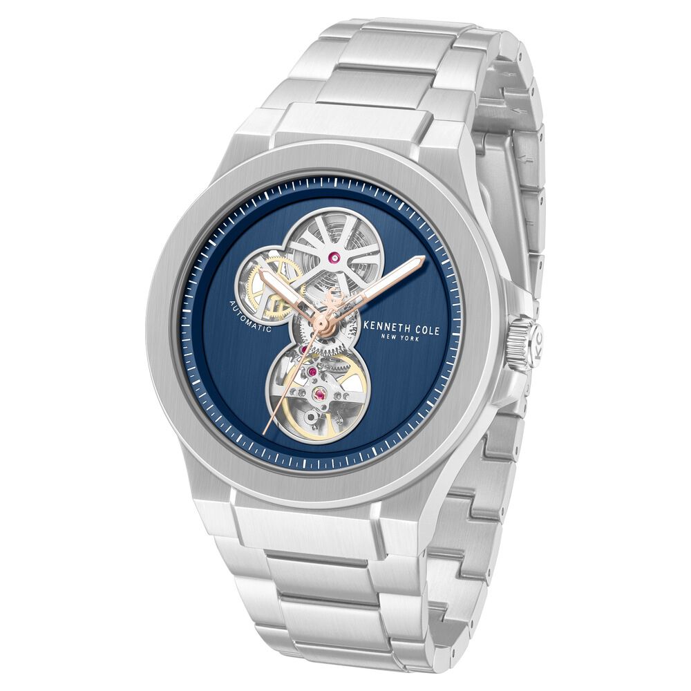 Kenneth Cole Automatic Blue Dial Silver Stainless Steel Strap Watch For Men