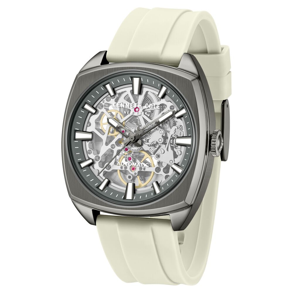 Kenneth Cole Automatic Grey Dial Orange Silicone Strap Watch For Men